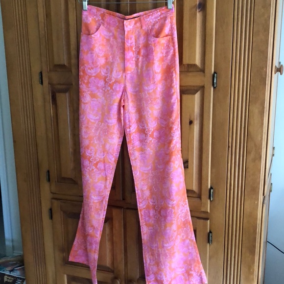 Zara cotton/linen summer lightweight floral pants. 4 pocket zipBright fun floral - Picture 2 of 12
